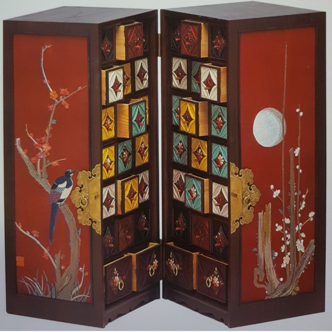 매화 자수 찻장