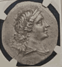 at tripod in wreath. oby Artemis. rv Apollo